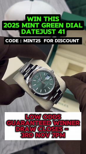 3.3K views | Being real, we haven’t sold enough tickets and it’s ending in a few days! Use code: ‘MINT25’ for £5 off! This is your chance to win one of the most sought-after Datejust models for a fraction of the price!  Super Low Odds | Guaranteed Winner! | Win That Watch Co | Facebook
