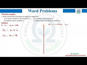 ALGEBRAIC EXPRESSIONS (WORD PROBLEMS): Lesson 1
