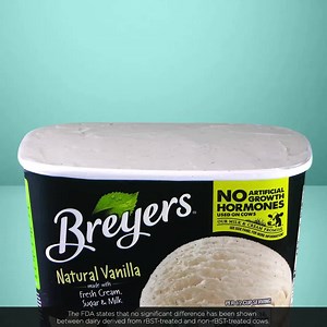 Where does the cool and crisp taste of Breyers Natural Vanilla come from? It starts with milk and cream from cows treated with no artificial growth hormones.* *The FDA states that no significant difference has been shown between dairy derived from rBST-treated and non-rBST-treated cows. | Breyers