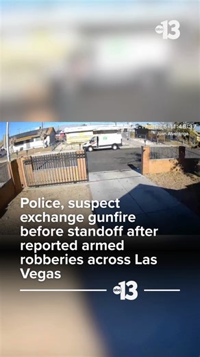 One person is in custody after a SWAT standoff in North Las Vegas that began with a series of armed robberies and a police pursuit on Wednesday. A Ring camera in the area captured this video. Click the 🔗 in the comments to learn more. | KTNV Channel 13 Las Vegas