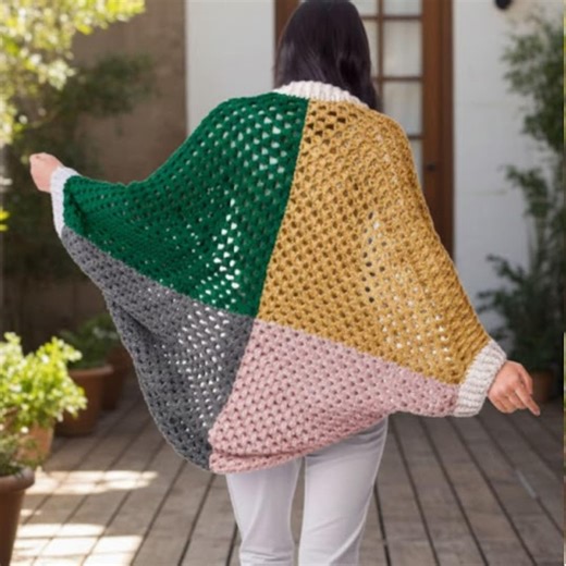 Hexagon Crochet Cardigan Pattern, Oversized Granny Stitch Sweater, Color Block Patchwork Cardigan PDF, Easy Beginner Crochet Shrug Pattern - Etsy Canada