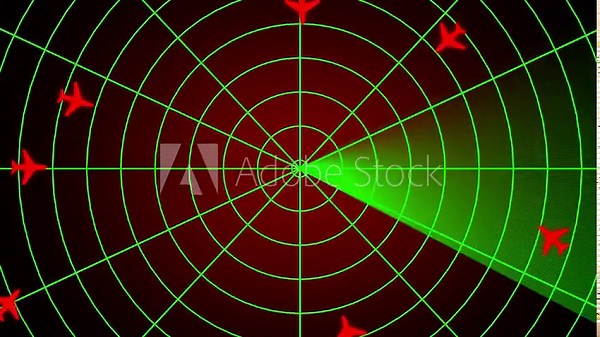 Green radar screen animation rotating target detection tracking system seamless. Radar point detects enemy position. An air traffic control tower equipped with radar. technology radar concept.