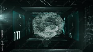 Analyzing data animation with 3D brain model and scientific equations Stock Video