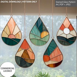 Mini Rising Sun Drop – Set of 5 Stained Glass Patterns | Digital Download - Etsy