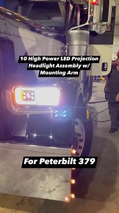 Check out our High Power LED Projection Headlight Assembly w/ Mounting Arm for Peterbilt 379! Full LED Dual Function design w/ chrome plastic housing and die-cast mounting arm. Direct replacement for Peterbilt 379, but will also fit with 357/359/365/367/378/389567 but with custom modification. Easy installation w/ OE spec threading mounting holes and long wiring loom for electrical hookup is included. Available in Chrome or Black Inner Housing. Please contact your local United Pacific Authorized
