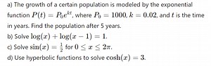 a) The growth of a certain population is modeled by the exponen... | Filo
