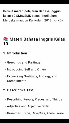 Materi Pelajaran Bahasa Inggris Kelas 10 Kurikulum Merdeka