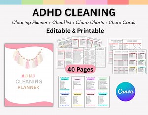 Editable Adhd Cleaning Checklist Bundle, House Cleaning Tracker, ADHD Chores, ADHD Cleaning Schedule Planner, ADHD Chores, Instant Download - Etsy