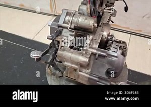 Motorcycle Engine Cutaway Model Spinning Mechanism Close-up Technical Education
