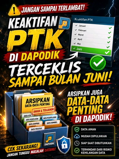 1. Pastikan Keaktifan PTK di Dapodik terceklis sampai Bulan Juni 2. Arsipkan juga Data-Data penting Dapodik #dapodik #arsip #ops #operatorsekolah #keaktifanptk