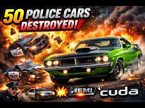 50 Police Cars Destroyed! Ultimate Police Chase with Plymouth Hemi Cuda 🚓💥
