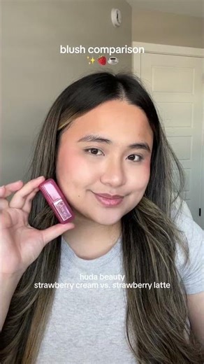 Strawberry cream 🍓vs. Strawberry latte ☕️ #makeup #makeuptutorial #blush #blushbattle #hudabeauty