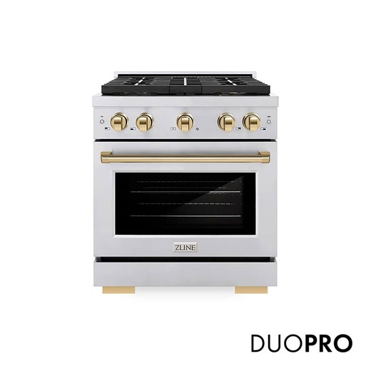 Reviews for ZLINE Kitchen and Bath Autograph 30 in. 4.2 cu. ft. Paramount Gas Range with 4-Burner Cooktop and Gas Oven in Stainless with Polished Gold | Pg 5 - The Home Depot