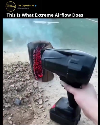 Looks like a normal blower… until the airflow hits the burning log. More oxygen = instant fire boost. It basically turns a tiny flame into a mini forge in seconds. Like this content? Follow us @thecapitalist.ai ⚡ Video: @andtrips /IG #technology #engineering #science #physics