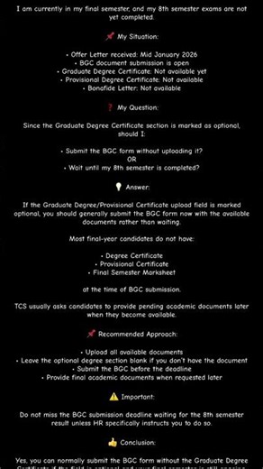 TCS BGC Document Submission – Final Semester Not Completed Yet