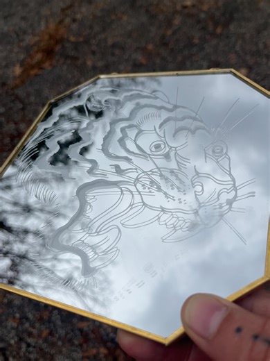 Hand Etched Tiger Mirror - Etsy