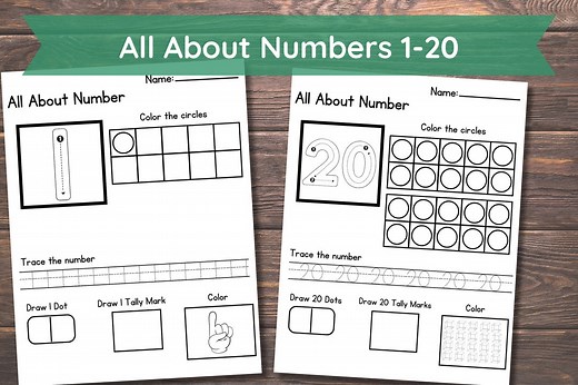 20 Printable All About the Numbers 1-20 Worksheets. Preschool-kindergarten Numbers and Math. - Etsy