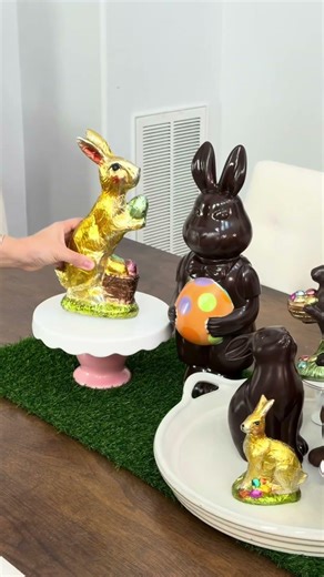 DIY Chocolate Easter bunny Decor! I love setting this display up! So fun and cute 🤎🐰