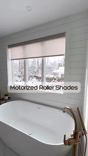 Big, bathroom windows with privacy-adding roller shades - yes, please! 🙋‍♀️ 📸: The DH Home #bathroominspo #diyrenovation #blindsdotcom #motorizedshades | Blinds.com