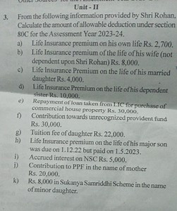 Calculate the amount of allowable deduction under section 80C f... | Filo