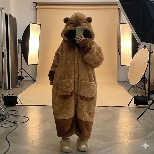 Capybara Kigurumi Adult Onesie | Brown Animal Pajamas Fleece Sleepwear | Winter Plush Cosplay Costume | Unisex Loungewear With Slippers Set - Etsy