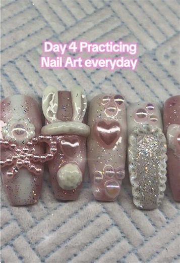 Day 4 - I struggled doing practice today I’m so sick lol but I’m going to try more tomorrow so today mostly used charms #naildesign #nailinspo #fyp #nailtech #nailart