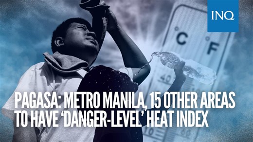 WATCH: Metro Manila and 15 other areas nationwide are seen on Maundy Thursday to have “dangerous” heat index, according to the state weather bureau. Read more: https://newsinfo.inquirer.net/1923739/fwd-pagasa-metro-manila-15-other-areas-expect-danger-levels-heat-index#ixzz8VjwDGicg | INQUIRER.net