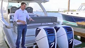 The industry's first outboard joystick driving experience, the Tiara Sport USA 38 LS features twin Seven Marine 527 6.2-liter V8 outboards with Volvo Penta DuoProp drives. #tiarasport #volvopenta #thepowertomovethosewhomovetheworld #sevenmarine | Seven Marine