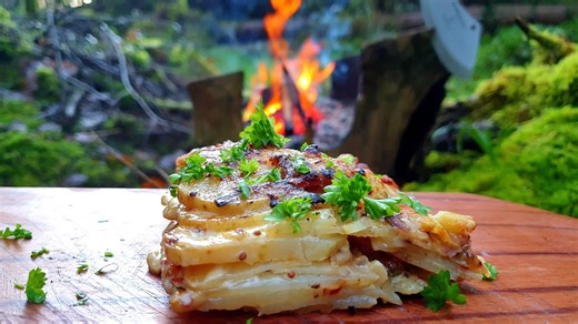 Forest Bushcraft Potato Feast - ASMR Cooking in Nature