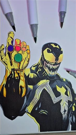 Drawing Superheroes and villains Till I Get Famous Day 5: venom with infinity gauntlet #shorts #art
