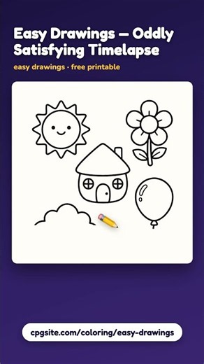 Easy Drawings: Simple Line Art Drawn and Colored (Free Printable)