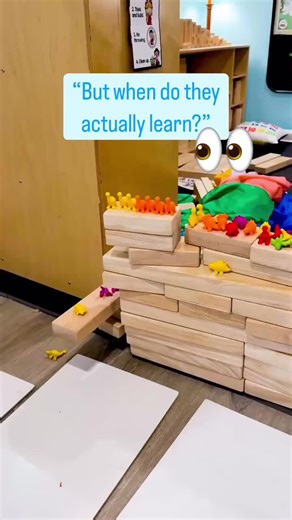 “But are they actually learning?” 🤔 That’s what a prospective parent asked me once during a classroom tour. They saw children playing at centers, building castles, chatting with friends, deeply engaged in their work. And still, they asked, “When do you actually teach?” Here’s the truth: Play IS the learning. Just look at this dinosaur castle the kids built in the block center. Every piece of it—planned, built, and narrated by preschoolers—is packed with meaningful learning across all areas of d