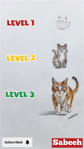 How to draw a Cat? Easy to Pro Level 🐈 #art #drawing #cat #animals #pets #shorts #easy #satisfying