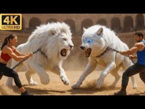 Legendary white Lion vs Savage White Wolf | Arena Clash Animal Fight | Who Will Win?