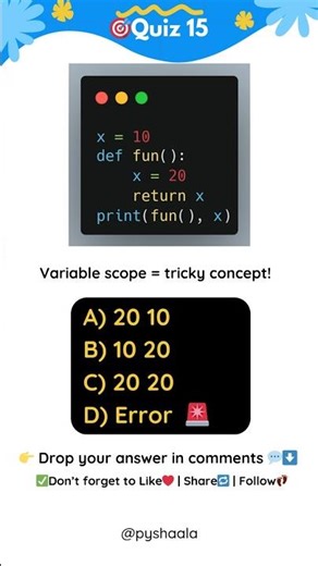 Python Quiz 15 #quiz #pyshaala #learnpython #shprts #voralshorts #coding #pythonlearning