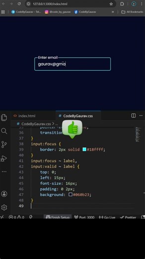 Animated Input Label using HTML & CSS 😮 | Floating Label Effect #webdevelopment #htmlcss #shorts