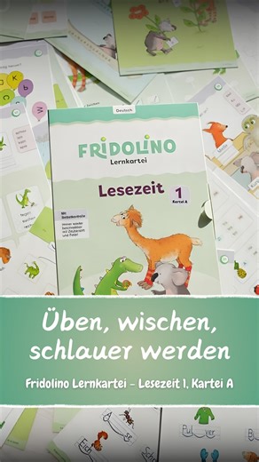 SCHUBI: lernen + spielen + fördern on Instagram: "So geht’s: Übungskarte auswählen und in die Folie stecken. Aufgaben bearbeiten. Zur Selbstkontrolle Karte umdrehen und zurück in die Folie stecken. Lösungen kontrollieren. Folie abwischen und ans nächste Kind weitergeben. Neue Karte bearbeiten. Fridolino Lernkartei für mehr Lesesicherheit und Lesefreude im 1. Schuljahr. Zur Förderung im Unterricht und zu Hause! 👉 Kommentiere mit “Fridolino” für mehr Infos zur Lernkartei “Lesezeit”."