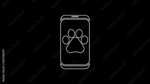 White line Veterinary clinic symbol icon isolated on black background. Cross hospital sign. A stylized paw print dog or cat. Pet First Aid sign. 4K Video motion graphic animation