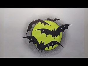How to Draw a Bat Flying in Full Moon - Halloween Drawings