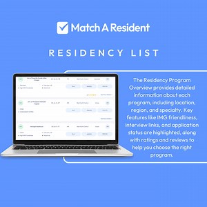 Introducing Match A Resident's game-changing Customized Residency Program Lists. 🎯 💰 Save $700 on ERAS applications ⏰ Save 18 days collecting data 💪 Gain 15 powerful features for a competitive edge ✨ Customized Residency List: No more jumping from source to source! Get a tailored list based on your qualifications, covering 18 medical specialties. 🌍 IMG Friendly: Detailed insights on programs' IMG policies, visa requirements, and more. 🔗 Interview Link: Exclusive feedback from past candidate