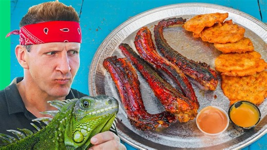 Most bizarre food in Puerto Rico - lizard tail hits the grill