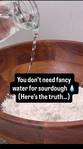 Do you really need fancy water for sourdough?💧 Short answer: nope. I use filtered water because we have a filter at home, but I’ve made plenty of great bread with regular tap water. The main thing to watch for is if your tap water is heavily chlorinated—it can slow down your starter. If that’s the case, just let it sit out in an open container for a few hours before using it, or go filtered. Bottom line? If you want to use filtered or spring water, go for it. If tap water works for you, keep it