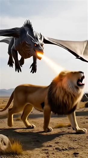 Fire Dragon Hunts a Lion in the Sky 🐉🔥 Fantasy Scene #shorts #mythology #dragon