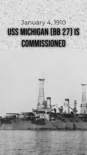 #OTD in 1910, USS Michigan—the first U.S. dreadnought battleship—was commissioned. The ship was named to honor the 26th state admitted to the Union on Jan. 26, 1837. During World War I, Michigan operated out of various ports on the eastern seaboard. Assigned to Battleship Force 2 in April 1917, the warship escorted convoys, trained recruits, engaged in fleet maneuvers, and participated in battle drills. On Jan. 15, 1918, while steaming in formation with the fleet off Cape Hatteras, Michigan’s fo