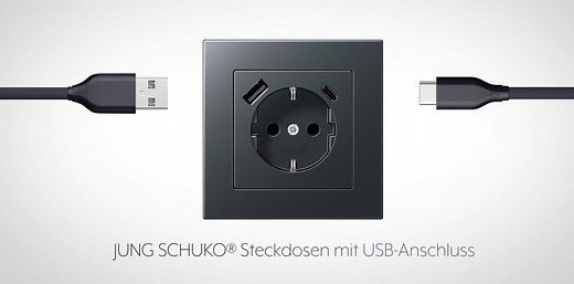 Mit JUNG immer den richtigen Anschluss finden: Die neuen JUNG SCHUKO® Steckdosen mit USB-Anschluss und Quick Charge laden jeden Akku zügig auf. Die Leistung von 18 Watt macht es möglich. Ideal für Cafés, Friseursalons oder natürlich auch die eigenen vier Wände: Die JUNG SCHUKO® Steckdosen mit USB bieten sich überall dort an, wo man schnell neue Energie für das Smartphone oder Tablet benötigt. Die flexible Kombination aus SCHUKO® Steckdose mit USB-A C ermöglicht zudem eine besonders platzsparende