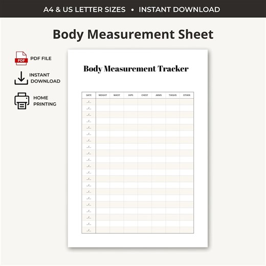 Body Measurement Tracker Printable | Fitness Progress Log | Monthly Weight Chart - Etsy