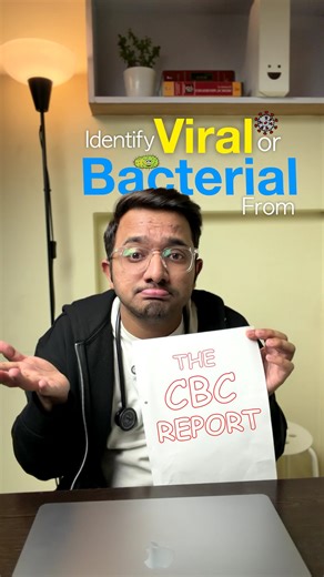 Dr. Atharv on Instagram: "Viral Me Bhi Antibiotic Prescribe Kr Rhe Ho ? Watch How To Identify Infection Viral ya Bacterial ? “CBC report sirf numbers nahi hoti — agar sahi padhna aata ho, viral aur bacterial ka difference wahi clear ho jaata hai.” ⬇️ Part 2 coming: bina CBC OPD level pe kaise decide karein. . . . . . . . [medicalreels,viralinfection ,bacterialinfection, OPDcases,CBCreport]"