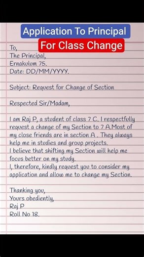 To Change Class In School Application #schoolletter #changeclass #lettertoprincipal #mintossmood