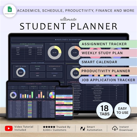 Student Planner Assignment Tracker Academic Study Planner Spreadsheet University College Course School Planner Class Google Sheets Template - Etsy Canada