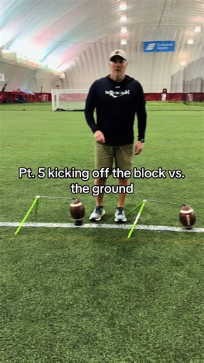 Kicking Off the Block vs. Off the Ground — Part 5 When kickers make the switch, there are two common mistakes that show up almost every time. ❌ Trying to swing up Chasing height leads to tension, weight falling back, and lost distance. ❌ Striking the ball too low on the foot Trying to “help” the ball up kills power and consistency. The fix: ✅ swing naturally and stay relaxed ✅ strike with the top of the instep ✅ trust the technique — the height will come When you focus on clean contact and balan